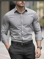Gray Men's Tailored Executive Shirt with Button-Front Closure & Slim Fit