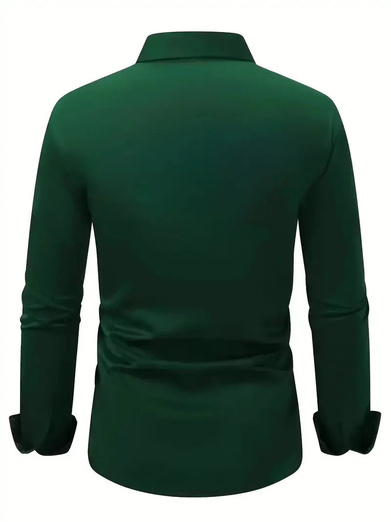 Men's Tailored Executive Shirt with Button-Front Closure & Slim Fit - Flat Lay Back Forest