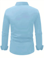 Men's Tailored Executive Shirt with Button-Front Closure & Slim Fit - Flat Lay Back Sky