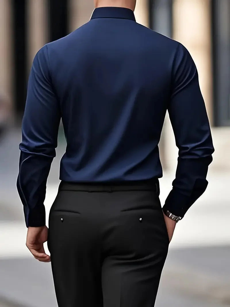 Men's Tailored Executive Shirt with Button-Front Closure & Slim Fit - Back Full Hand In Pocket