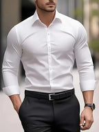White Men's Tailored Executive Shirt with Button-Front Closure & Slim Fit