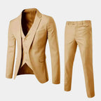 Beige Men's Slim-Fit Two-Piece Suit with Notched Lapel