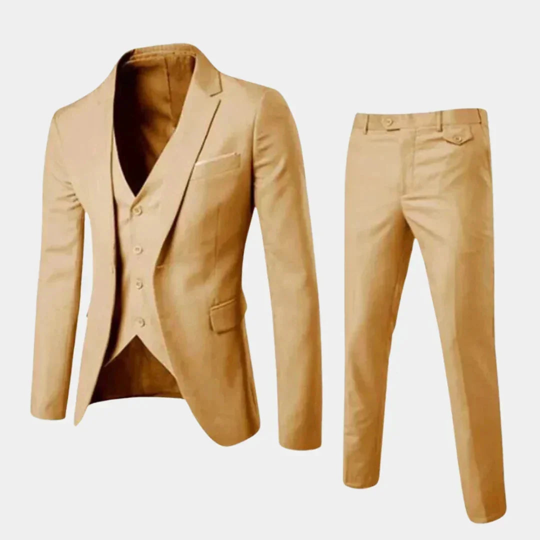 Beige Men's Slim-Fit Two-Piece Suit with Notched Lapel