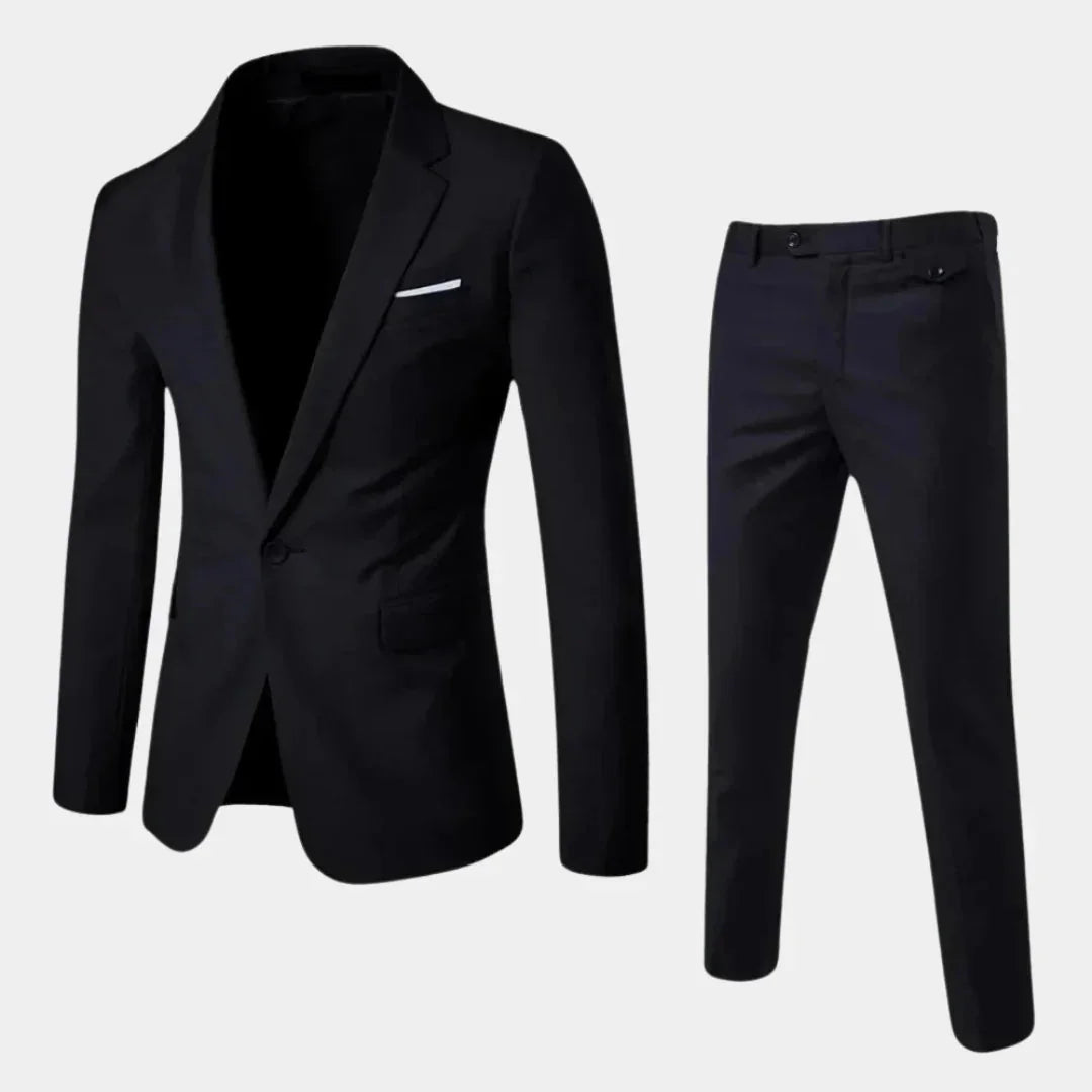 Black Men's Slim-Fit Two-Piece Suit with Notched Lapel