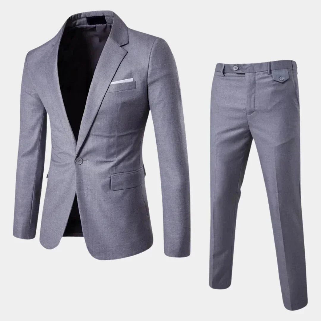 Grey Men's Slim-Fit Two-Piece Suit with Notched Lapel