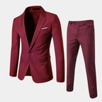 Red Men's Slim-Fit Two-Piece Suit with Notched Lapel