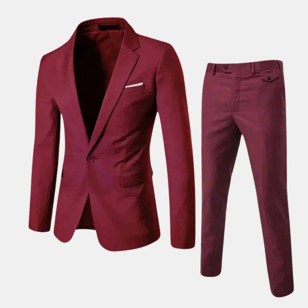 Red Men's Slim-Fit Two-Piece Suit with Notched Lapel