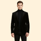 Black Men's Tailored Velvet Blazer with Single Button Closure — Gabriel
