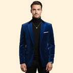 Blue Men's Tailored Velvet Blazer with Single Button Closure — Gabriel