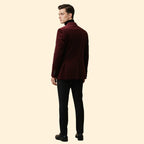 Red Men's Tailored Velvet Blazer with Single Button Closure — Gabriel - Back Full