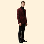 Red Men's Tailored Velvet Blazer with Single Button Closure — Gabriel - Side Pose