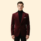 Red Men's Tailored Velvet Blazer with Single Button Closure — Gabriel