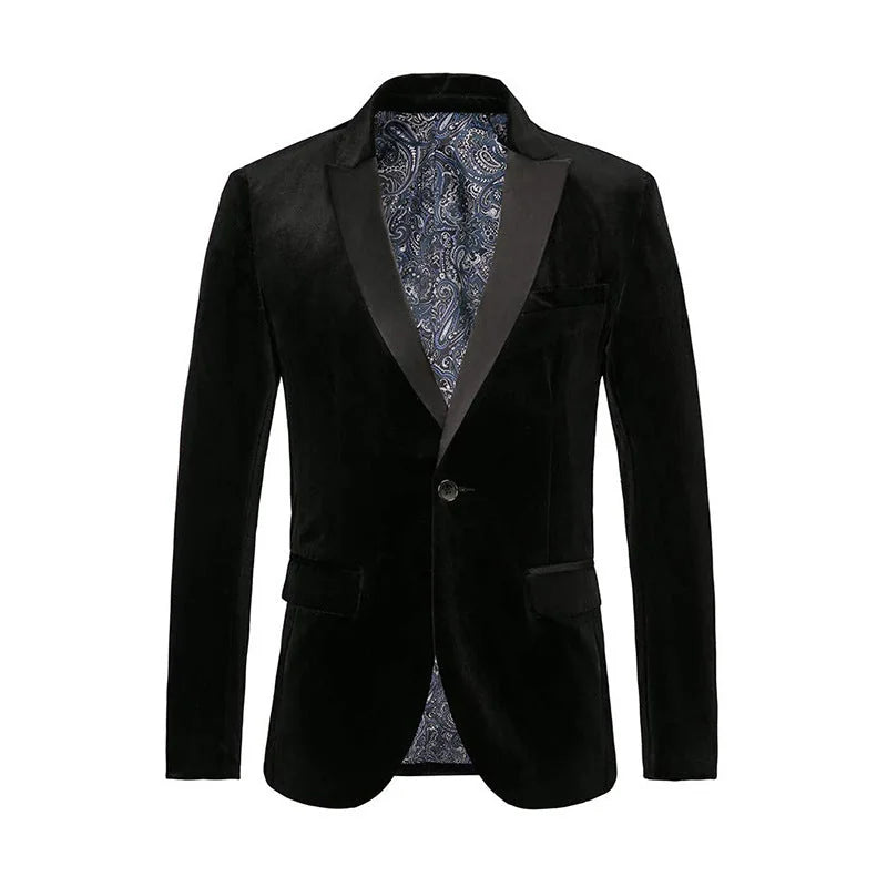 Men's Tailored Velvet Tuxedo Jacket with Satin Lapel & Comfortable Fit - Front Classic