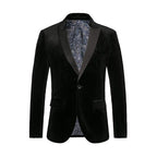 Black Men's Tailored Velvet Tuxedo Jacket with Satin Lapel & Comfortable Fit - Front Tux
