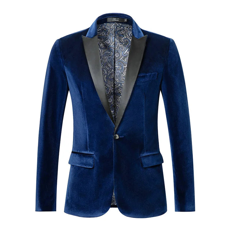 Men's Tailored Velvet Tuxedo Jacket with Satin Lapel & Comfortable Fit - Front Lapel
