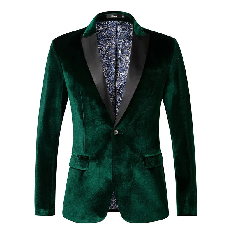 Men's Tailored Velvet Tuxedo Jacket with Satin Lapel & Comfortable Fit - Front Lapel