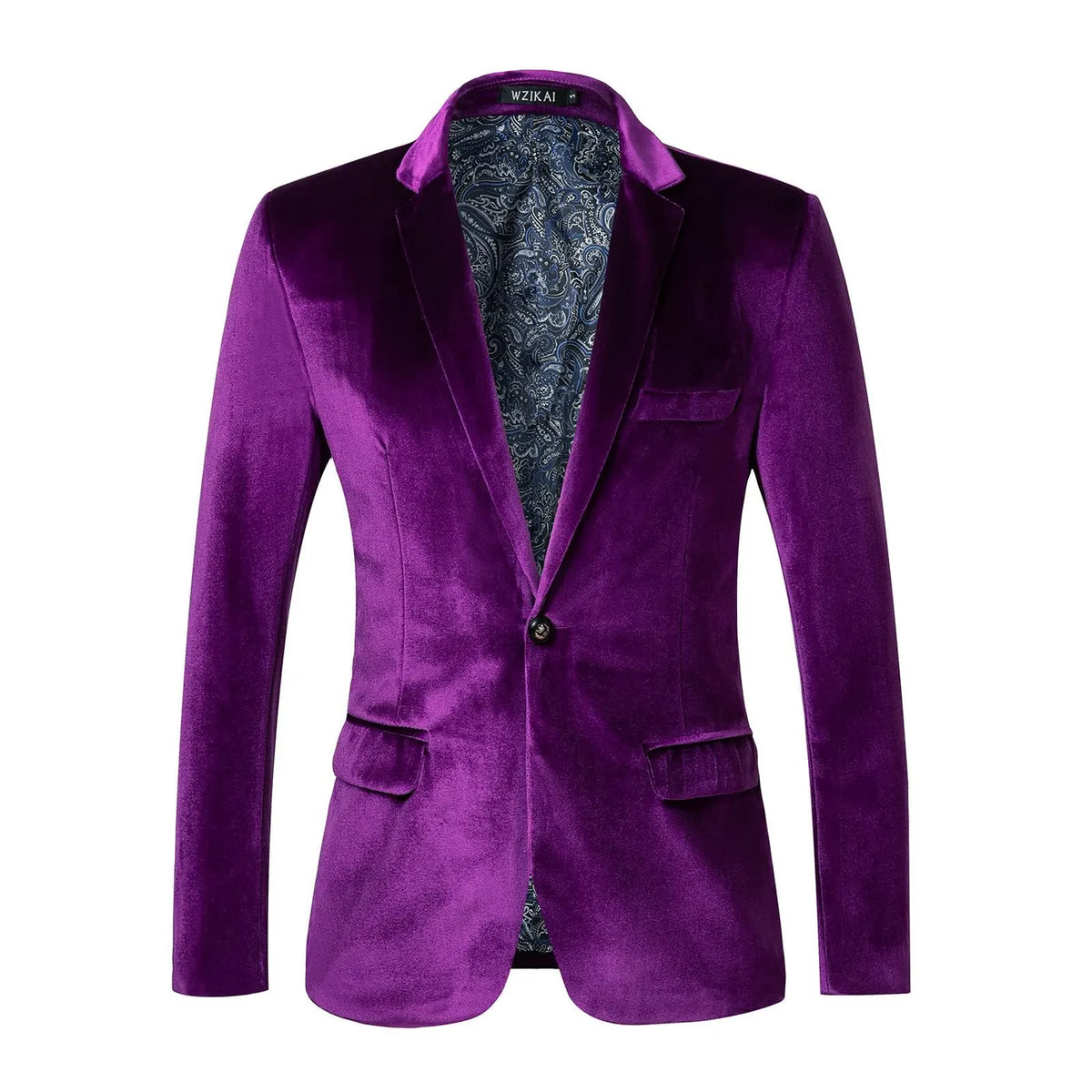 Purple Men's Tailored Velvet Tuxedo Jacket with Satin Lapel & Comfortable Fit - Front Notch Lapel