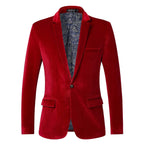 Red Men's Tailored Velvet Tuxedo Jacket with Satin Lapel & Comfortable Fit - Front Solid Lapel