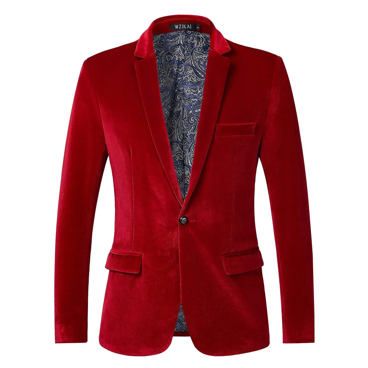 Red Men's Tailored Velvet Tuxedo Jacket with Satin Lapel & Comfortable Fit - Front Solid Lapel