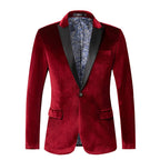 Men's Tailored Velvet Tuxedo Jacket with Satin Lapel & Comfortable Fit - Red Front Lapel
