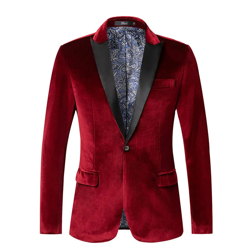 Men's Tailored Velvet Tuxedo Jacket with Satin Lapel & Comfortable Fit - Red Front Lapel