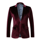 Men's Tailored Velvet Tuxedo Jacket with Satin Lapel & Comfortable Fit - Red Front Solid Collar