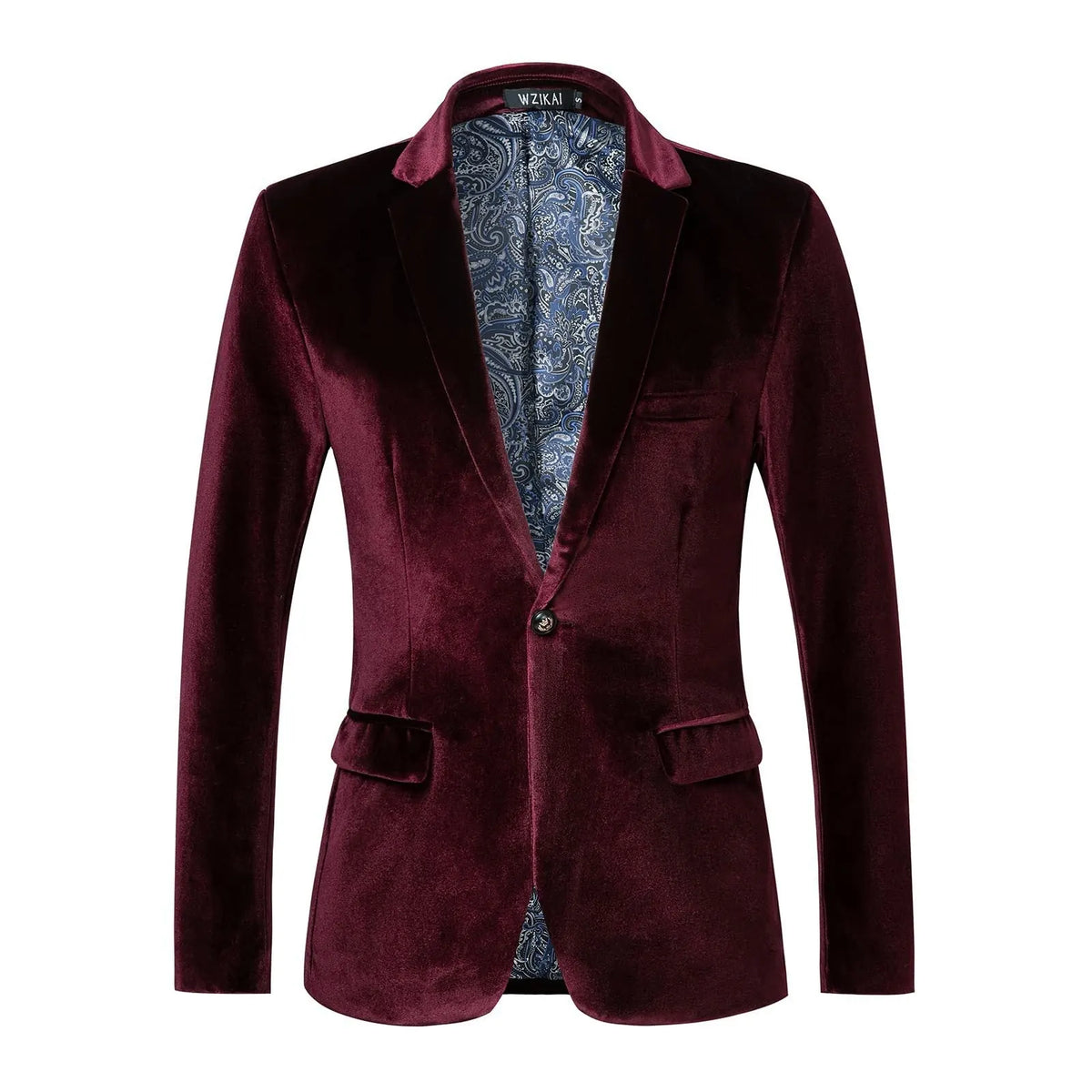 Men's Tailored Velvet Tuxedo Jacket with Satin Lapel & Comfortable Fit - Red Front Solid Collar