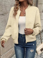 Apricot Women's Quilted Bomber Jacket with Textured Knit Finish