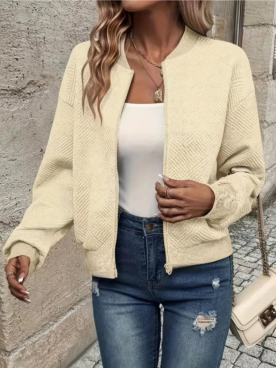 Apricot Women's Quilted Bomber Jacket with Textured Knit Finish