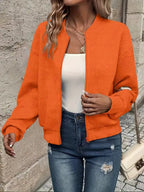 Orange Women's Quilted Bomber Jacket with Textured Knit Finish — Sienna - Front Second