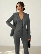 Gray Women's Three Piece Blazer Suit with Tailored Vest & Trousers