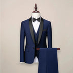 Navy Blue Men's Three Piece Tuxedo Suit with Shawl Lapel & Tailored Fit