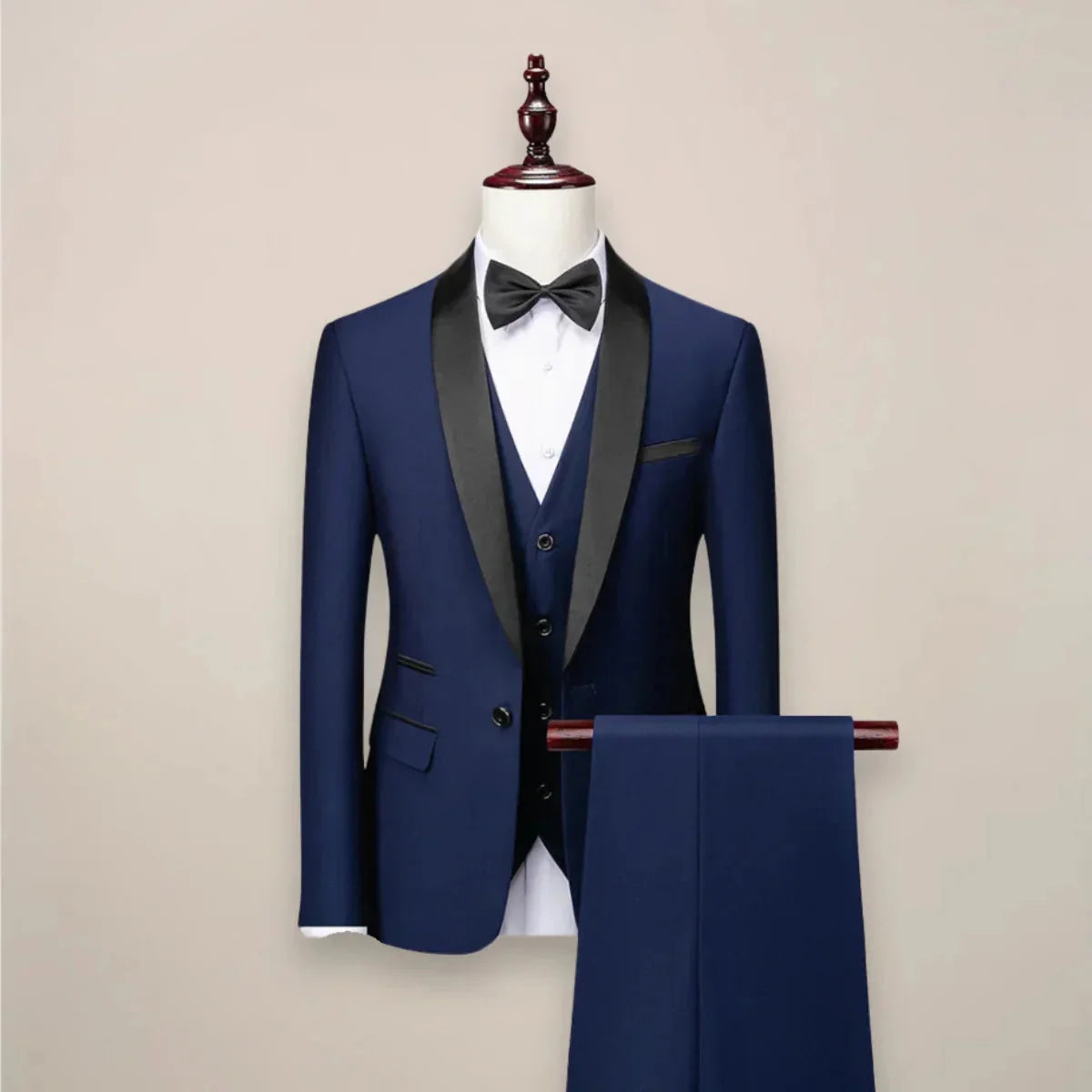 Navy Blue Men's Three Piece Tuxedo Suit with Shawl Lapel & Tailored Fit