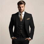 Black Men's Tailored Three-Piece Wedding Suit with Notched Lapel & Pocket Square — Thomas
