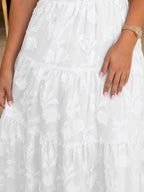 Women's Floral Midi Dress with Square Neckline & Puff Sleeves - Texture Closeup