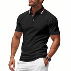 Black Men's Polo Shirt with Tipped Collar & Button Placket — Miles