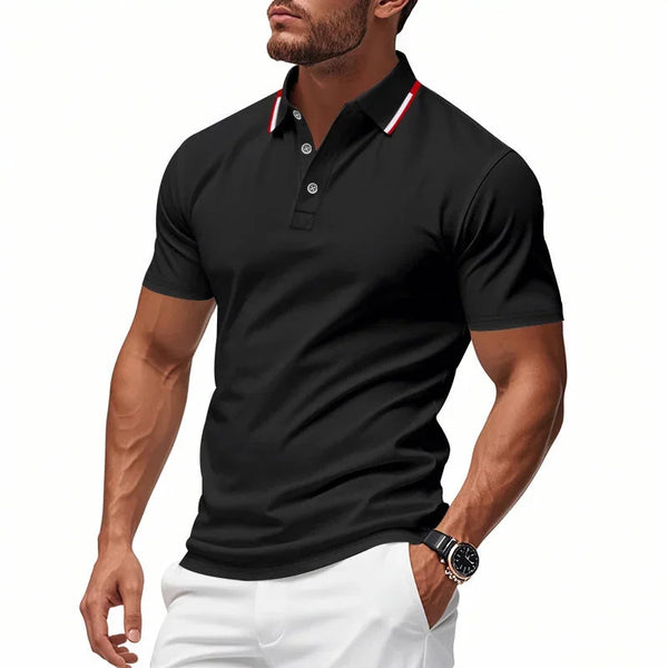 Black Men's Polo Shirt with Tipped Collar & Button Placket — Miles
