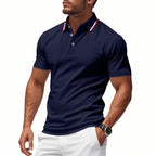 Dark Blue Men's Polo Shirt with Tipped Collar & Button Placket — Miles