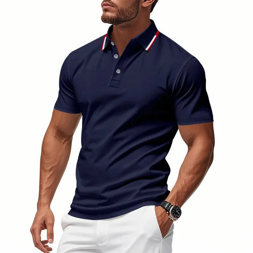 Dark Blue Men's Polo Shirt with Tipped Collar & Button Placket — Miles