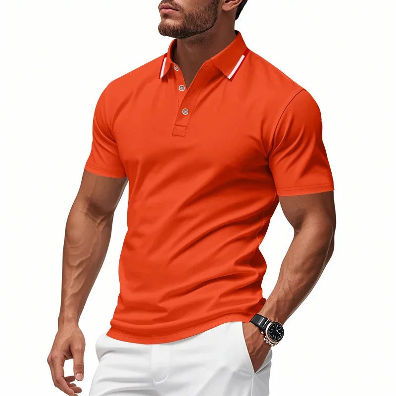 Orange Men's Polo Shirt with Tipped Collar & Button Placket — Miles