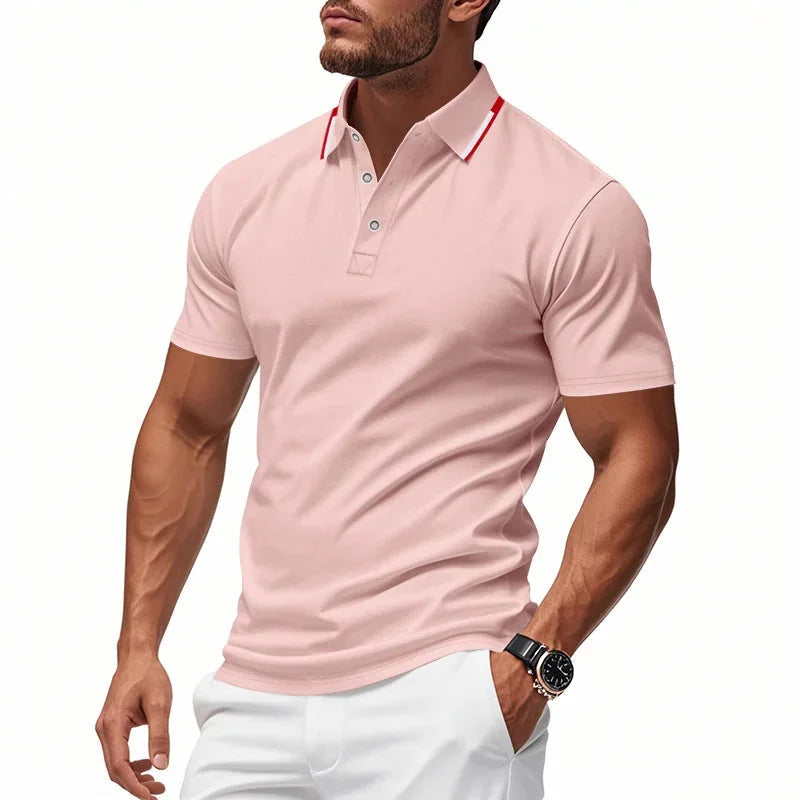 Pink Men's Polo Shirt with Tipped Collar & Button Placket — Miles