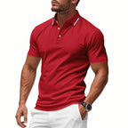 Red Men's Polo Shirt with Tipped Collar & Button Placket — Miles