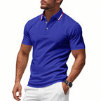 Royal Blue Men's Polo Shirt with Tipped Collar & Button Placket — Miles - Model Pose