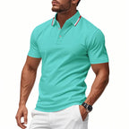 Sky Blue Men's Polo Shirt with Tipped Collar & Button Placket — Miles