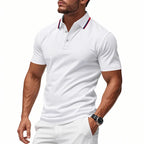White Men's Polo Shirt with Tipped Collar & Button Placket — Miles