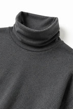 Grey Women's Turtleneck Pants Set with Wide-Leg Trousers in Brushed Knit — Meredith - Close Up Neckline