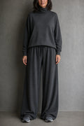 Women's Turtleneck Pants Set with Wide-Leg Trousers in Brushed Knit — Meredith