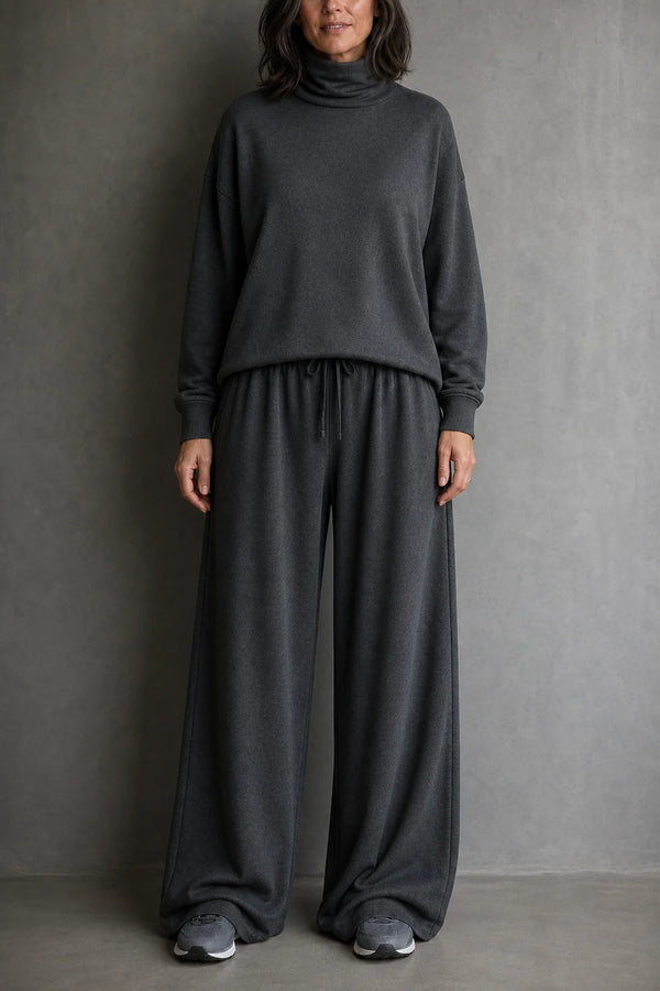 Women's Turtleneck Pants Set with Wide-Leg Trousers in Brushed Knit — Meredith