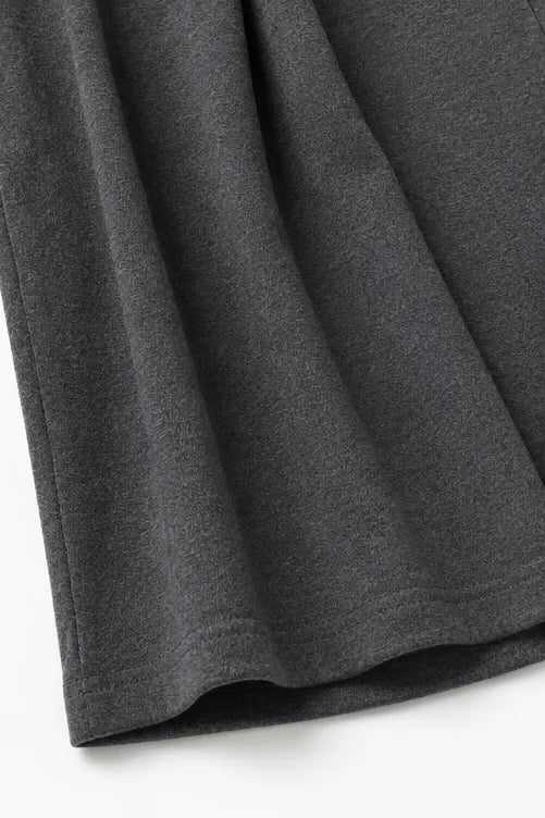 Grey Women's Turtleneck Pants Set with Wide-Leg Trousers in Brushed Knit — Meredith - Hem Detail