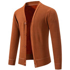 Men's V-Neck Cardigan with Button-Front Placket & Ribbed Cuffs